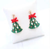 Christmas Tree Earring with Bow and Pearls Green - Caroline Hill