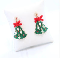 Christmas Tree Earring with Bow and Pearls Green - Caroline Hill