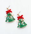Christmas Tree Earring with Bow and Pearls Green - Caroline Hill