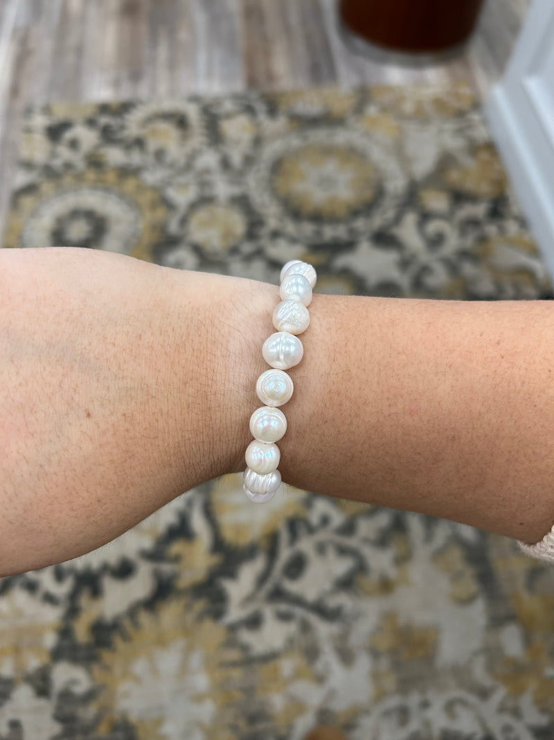 Weisinger Design - Pearl Stretch Bracelet with Pearl Jerusalem Cross