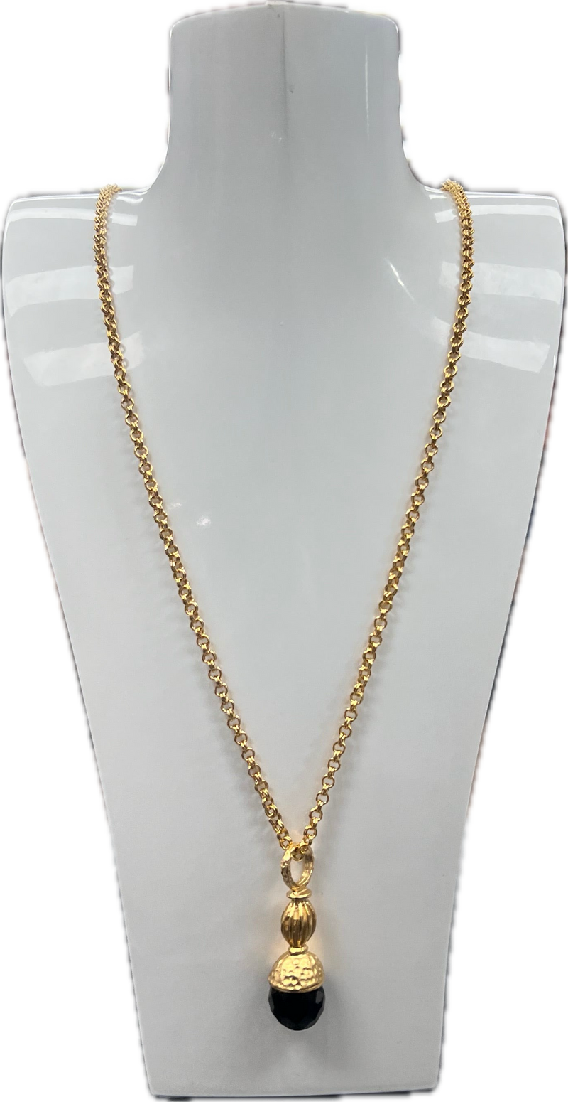 Weisinger Designs - 18” Matte Gold chain with jet black fob