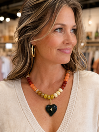 Autumn Hue Multicolor gemstone accented with hunter green heart gemstone ￼