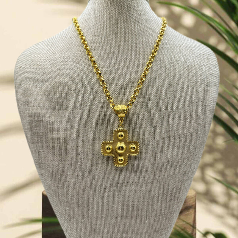 Weisinger Design 18” Matte Gold Chain with Cross