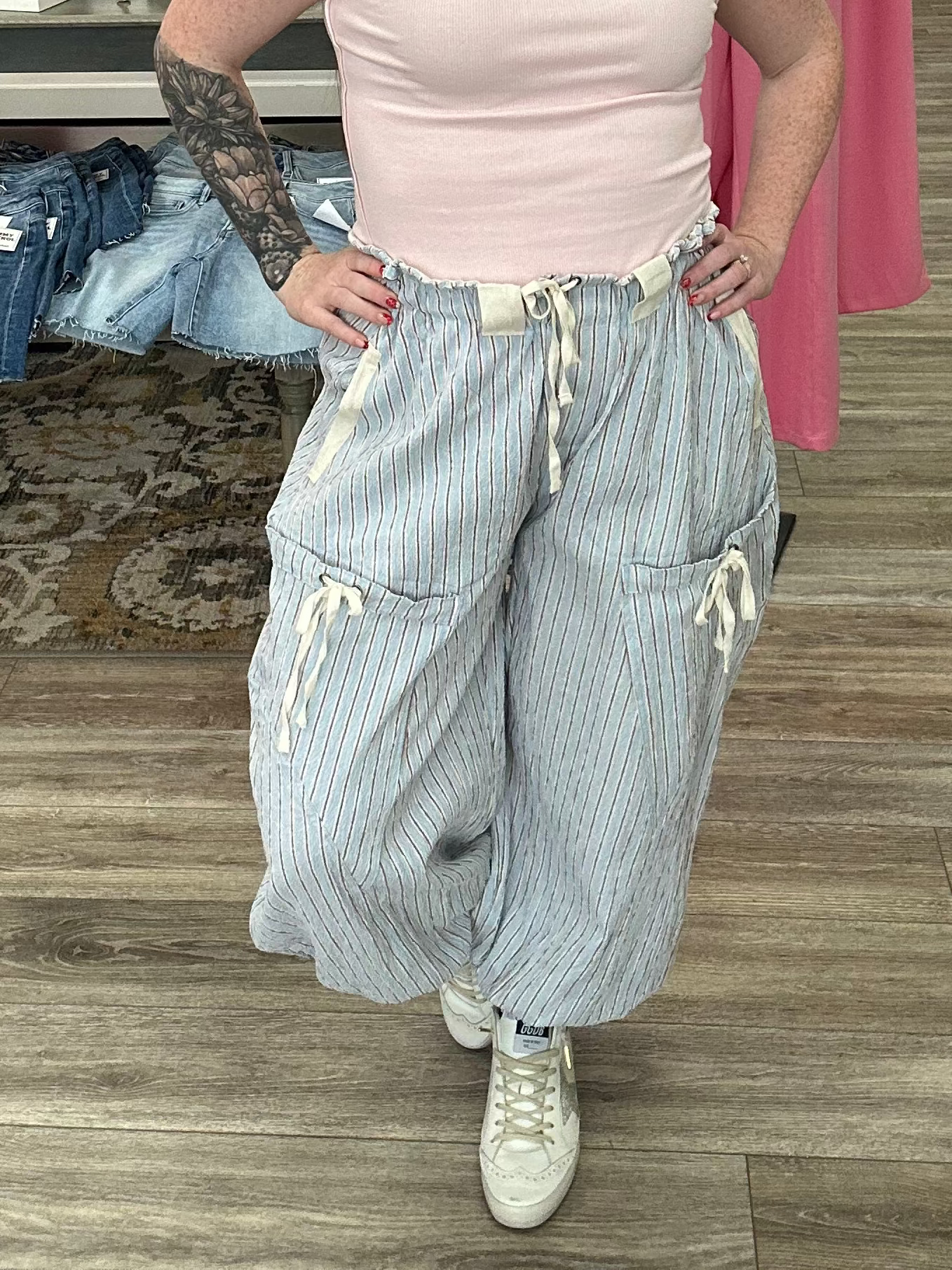 The Ashley pants - Striped Cargo Pocket Jogger Style Pant - ee:some