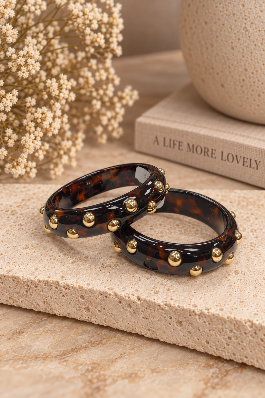 The After Hours Tortoise acrylic Bangle - Glossy Tortoiseshell Gold-Tone Accents Stud (Sold Separately)
