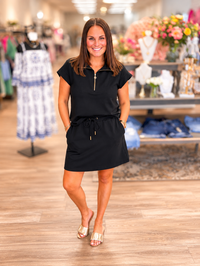 The Sophie set - black skort set with gold zipper v neck and adjustable waist band - Mary Square