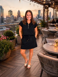 The Sophie set - black skort set with gold zipper v neck and adjustable waist band - Mary Square