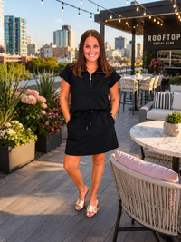 The Sophie set - black skort set with gold zipper v neck and adjustable waist band - Mary Square