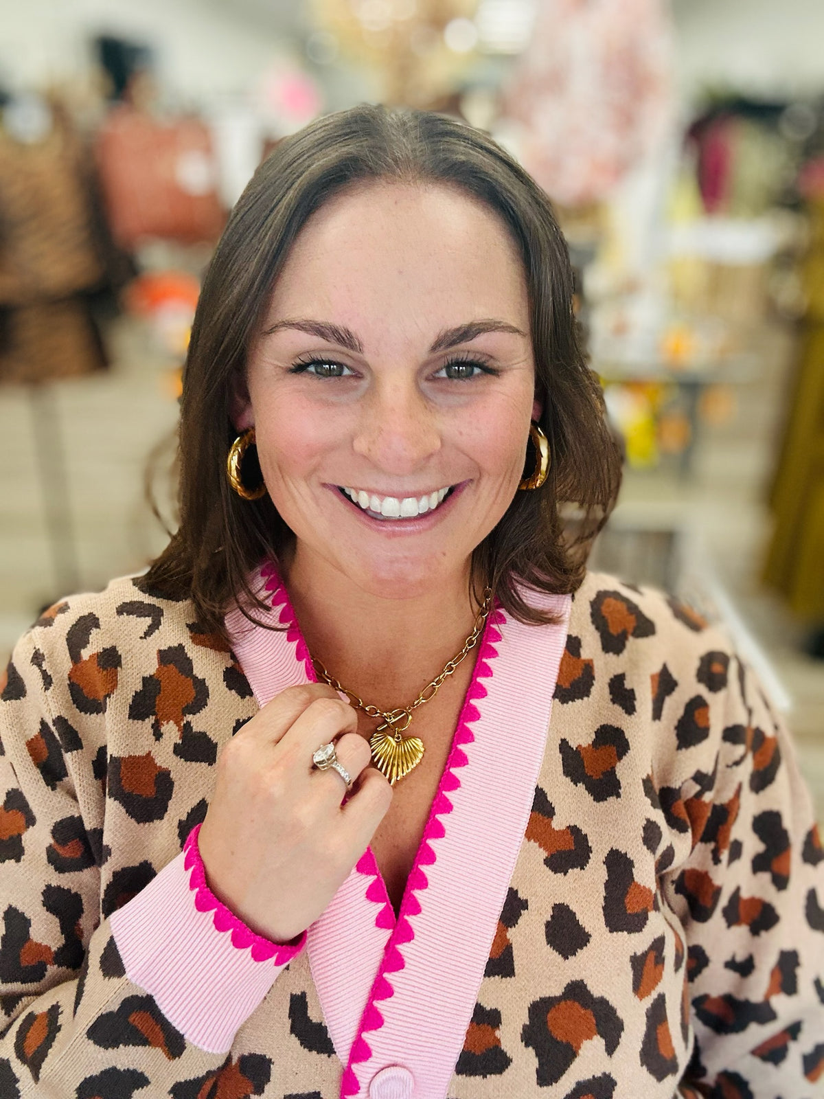The Charlotte Animal Print Sweater - Scalloped Edge Soft Pink Detail