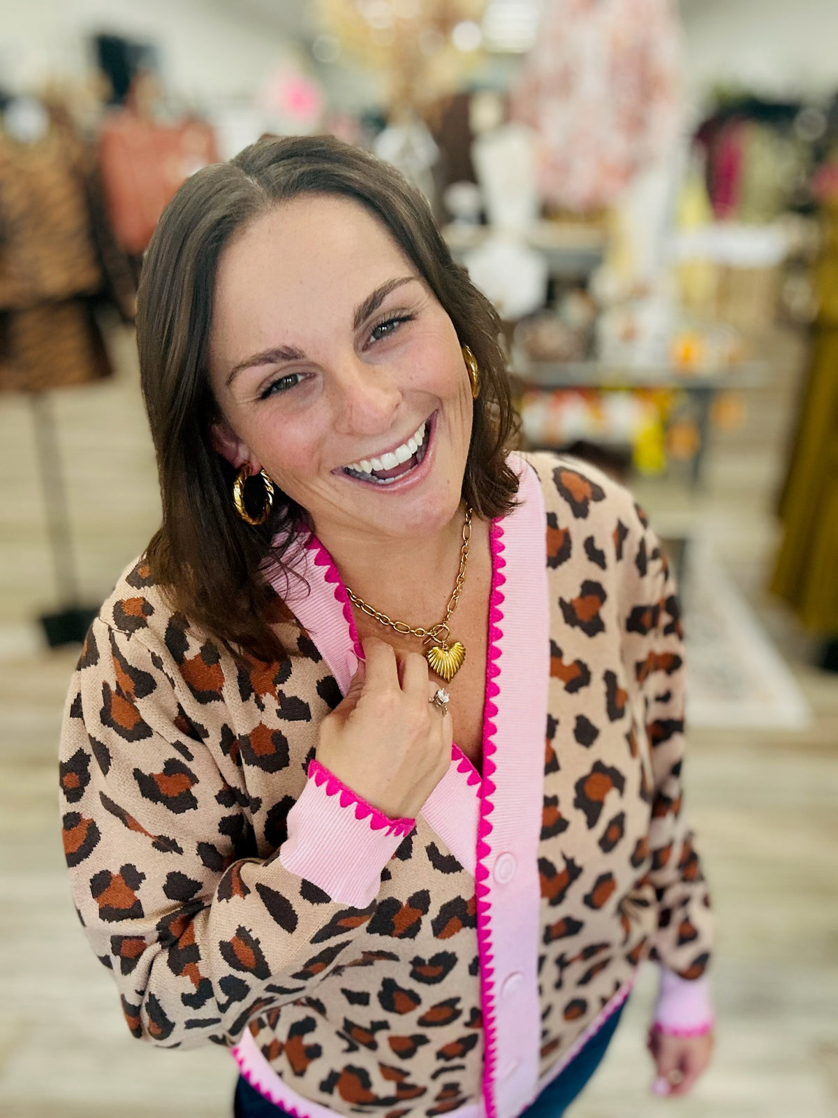 The Charlotte Animal Print Sweater - Scalloped Edge Soft Pink Detail