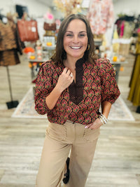 The Miranda blouse - fall floral blouse with ruffle collar