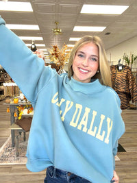 The blue Dilly Dally sweatshirt - reversible mock neck Mint blue and yellow print